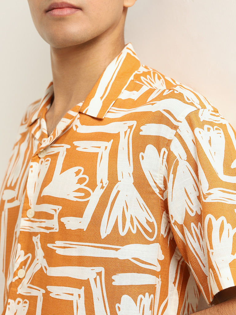 Nuon Orange Printed Cotton Relaxed Fit Shirt