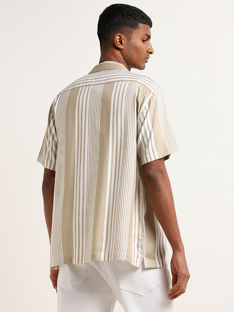 Nuon Beige Striped Relaxed Fit Shirt