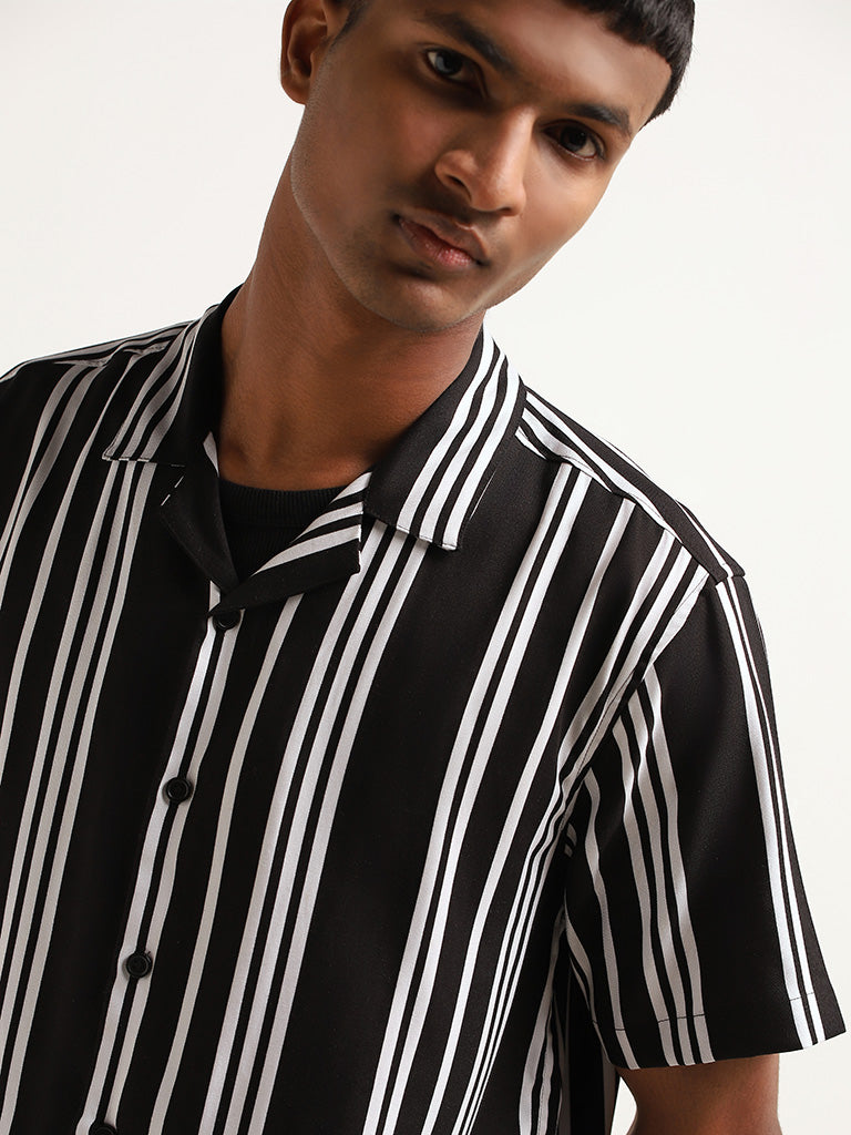 Nuon Black Striped Relaxed Fit Shirt