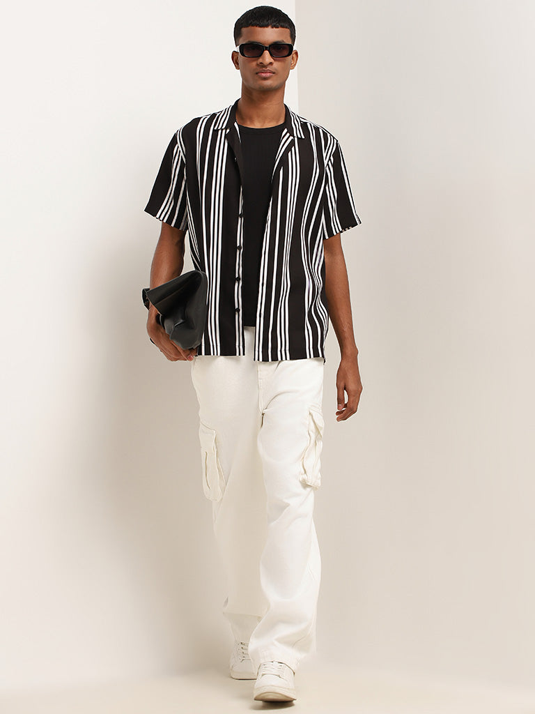 Nuon Black Striped Relaxed Fit Shirt