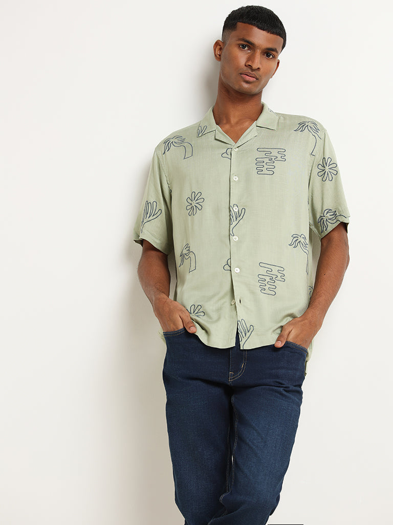 Nuon Green Cotton Relaxed Fit Shirt