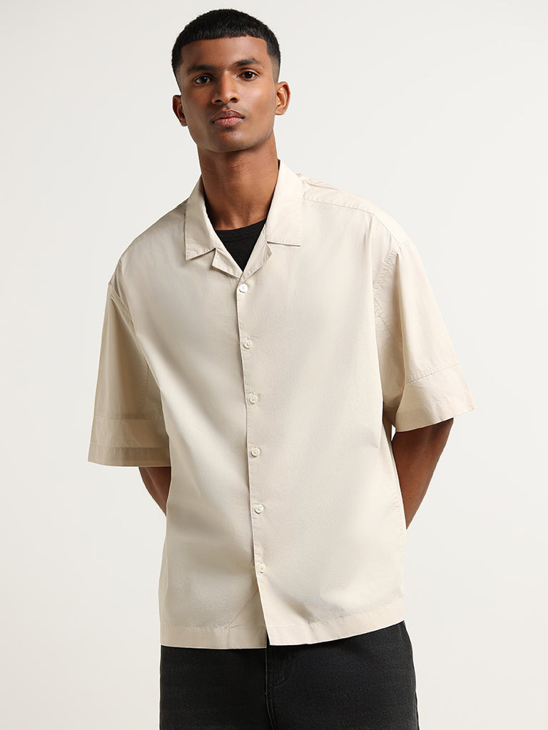 Nuon Beige Cotton Oversized-Fit Shirt