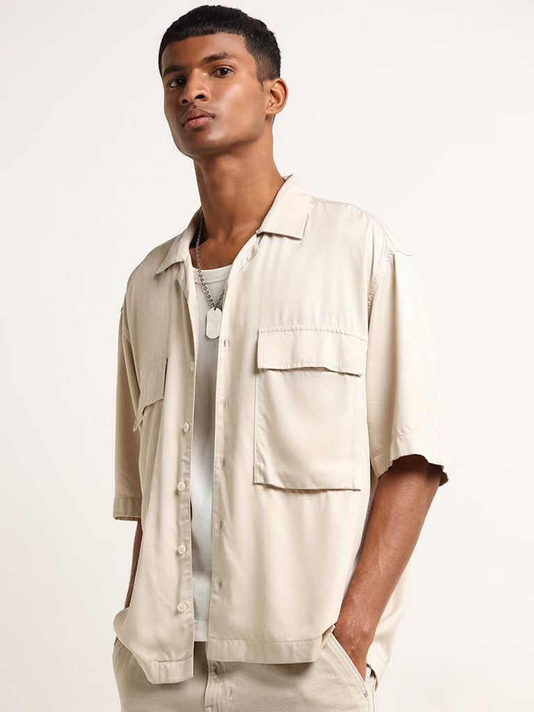 Nuon Solid Beige Boxy Fit Shirt