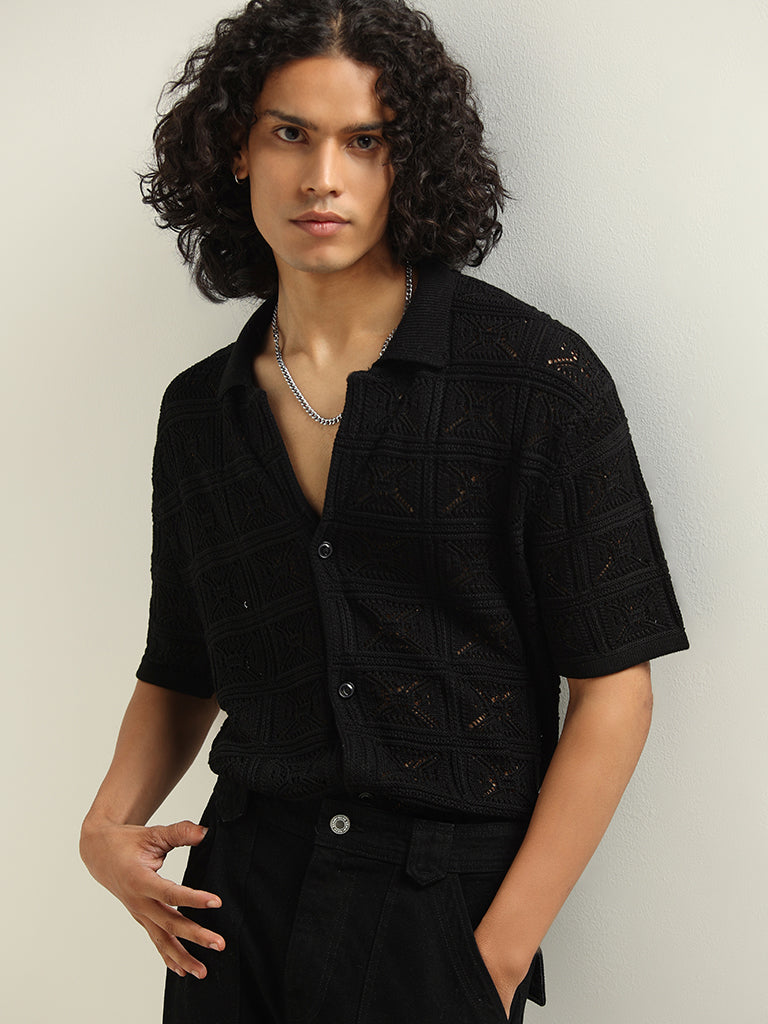 Nuon Black Knitted Relaxed Fit Shirt