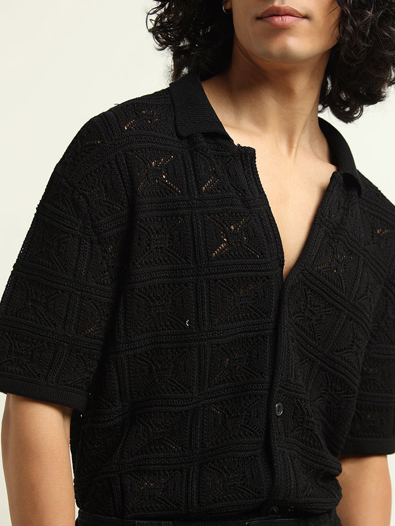 Nuon Black Knitted Relaxed Fit Shirt