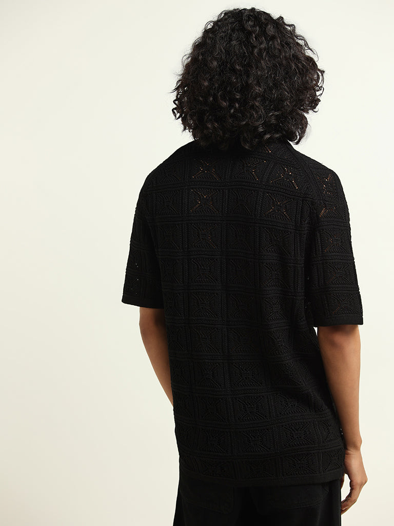 Nuon Black Knitted Relaxed Fit Shirt