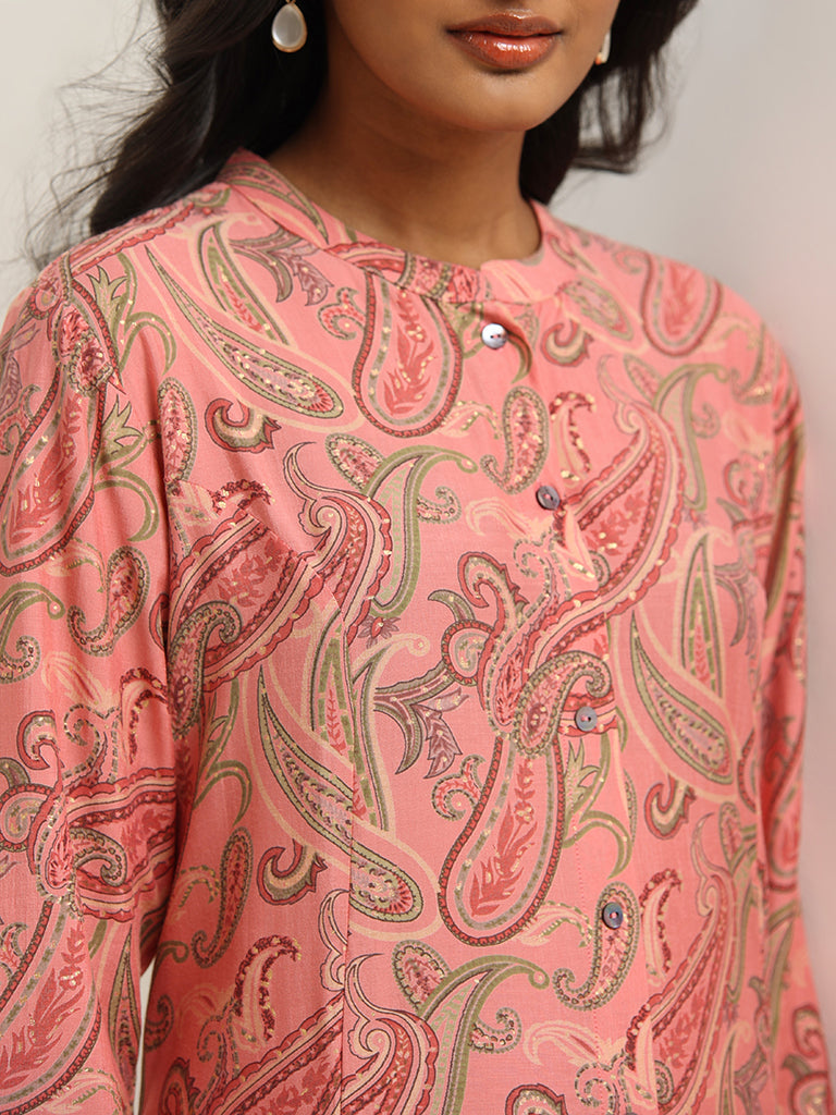 Utsa Pink Paisley Print Kurta