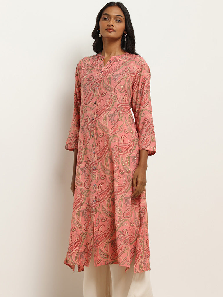 Utsa Pink Paisley Print Kurta