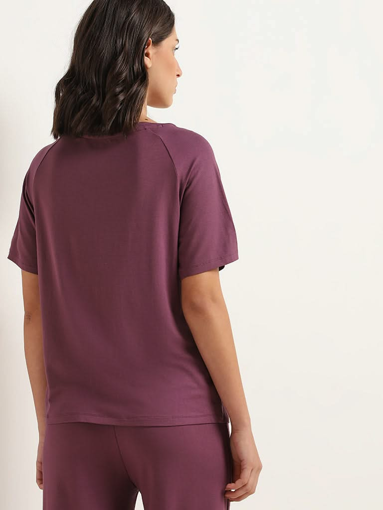 Wunderlove Purple V-Neck Cotton Supersoft T-Shirt