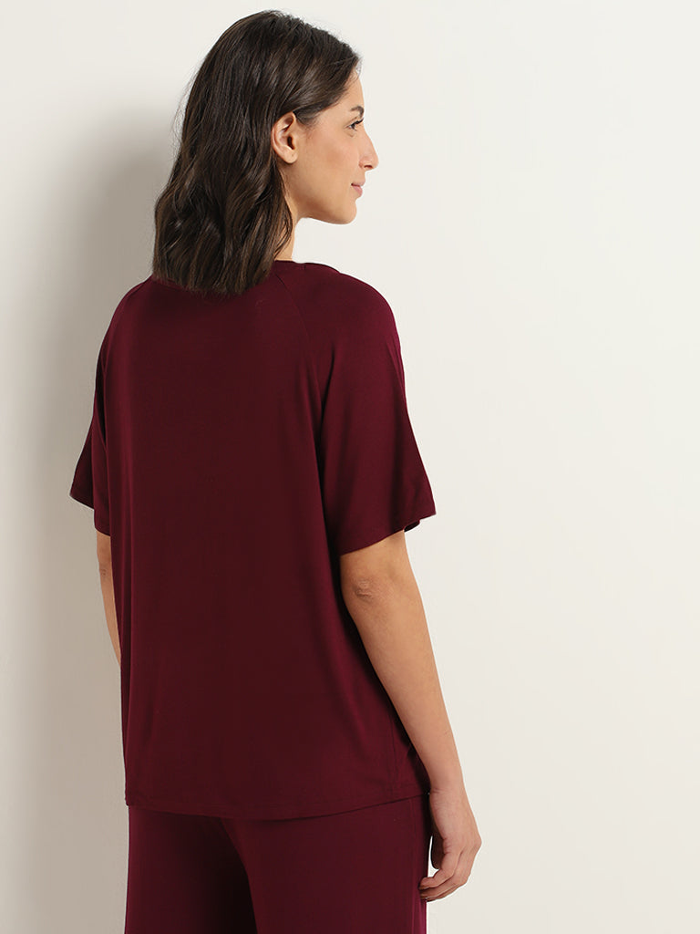 Wunderlove Burgundy V-Neck Supersoft T-Shirt