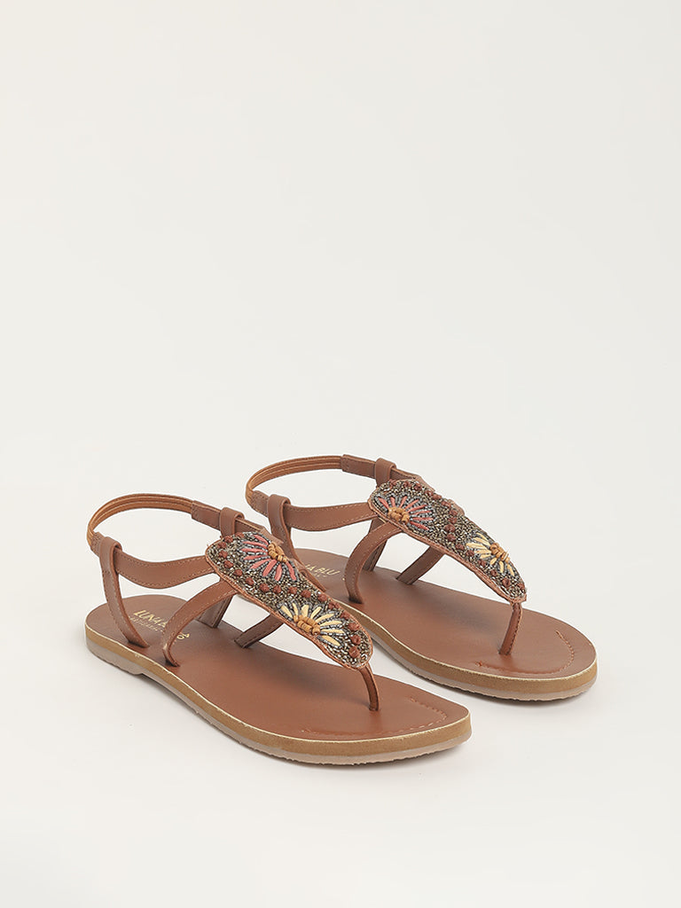 LUNA BLU Tan T-Strap Sandals