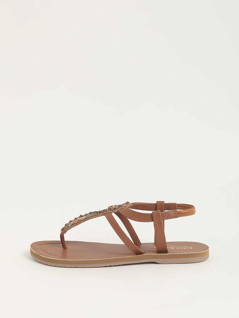 LUNA BLU Tan T-Strap Sandals