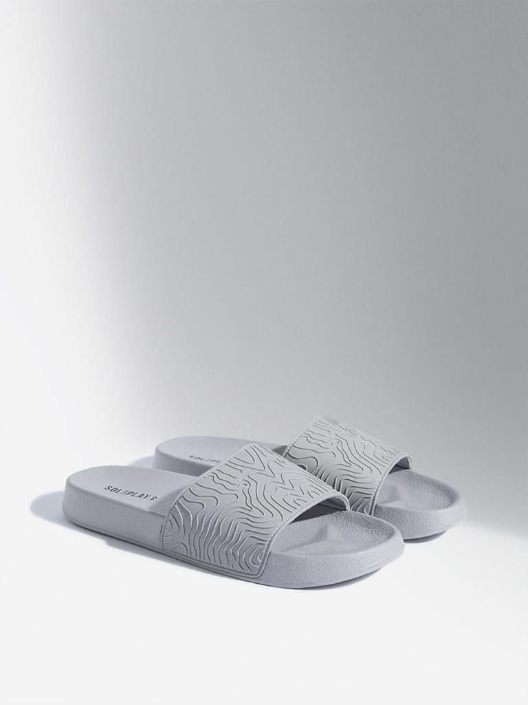 SOLEPLAY Grey Wave-Textured Slides