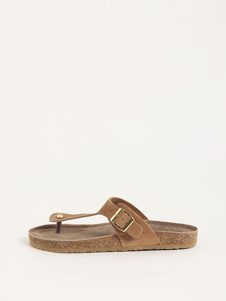 LUNA BLU Brown T-Bar Comfort Sandals