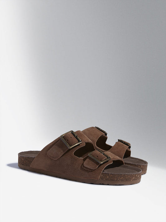 LUNA BLU Tan Suede-Leather Comfort Sandals