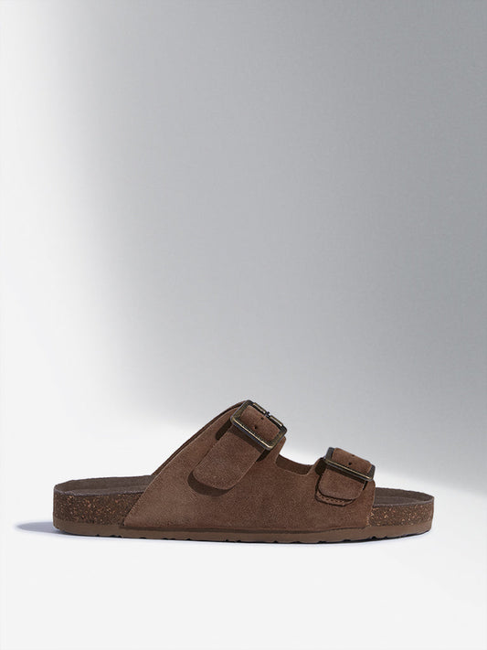 LUNA BLU Tan Suede-Leather Comfort Sandals