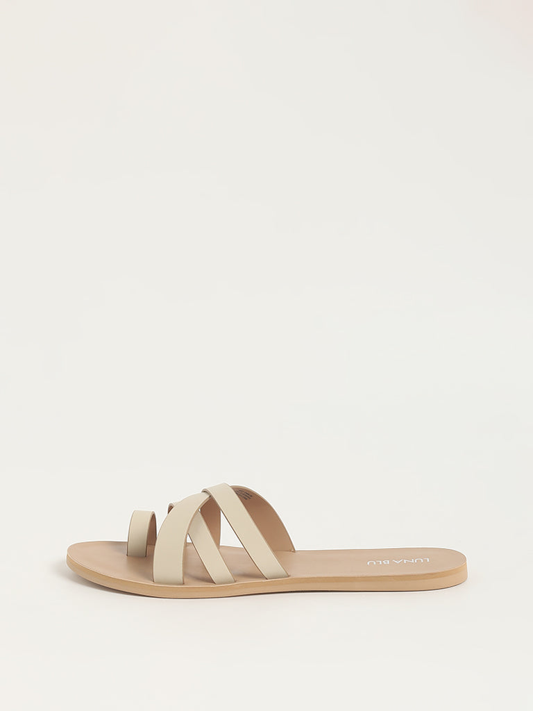 LUNA BLU Beige 3-Strap Sandals