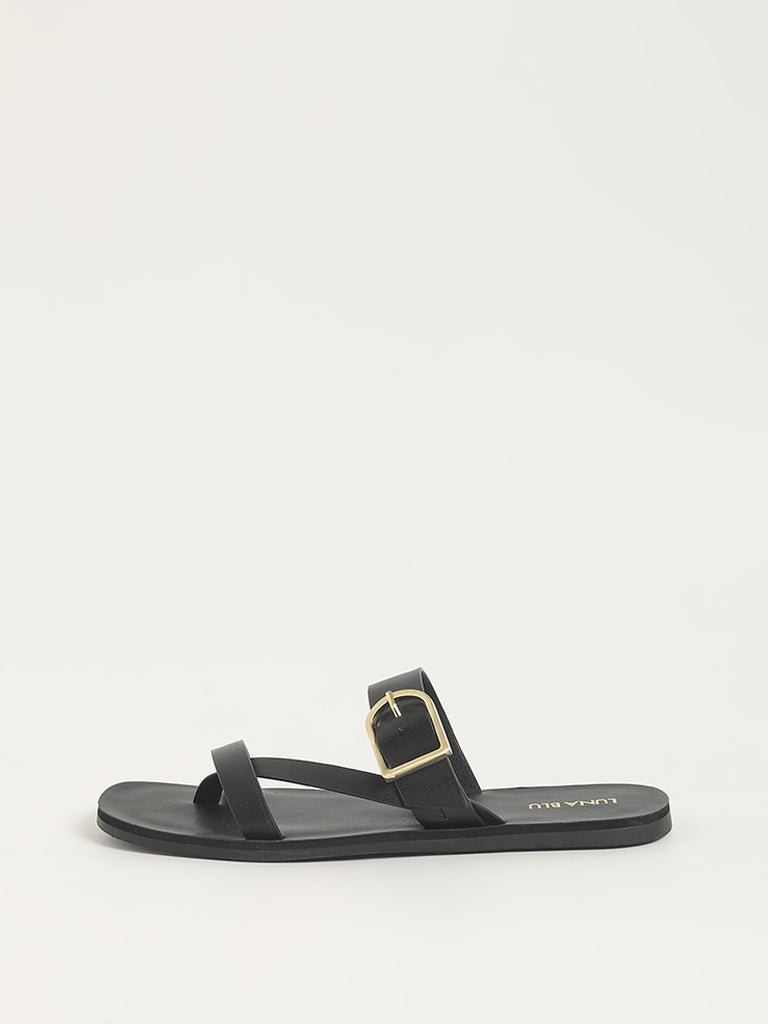 LUNA BLU Black 3-Strap Sandals