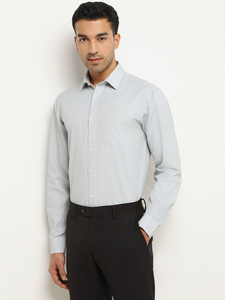 WES Formals Grey Printed Cotton Relaxed Fit Shirt