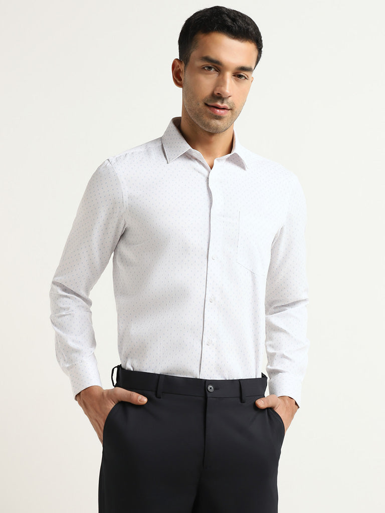 WES Formals White Printed Cotton Slim Fit Shirt