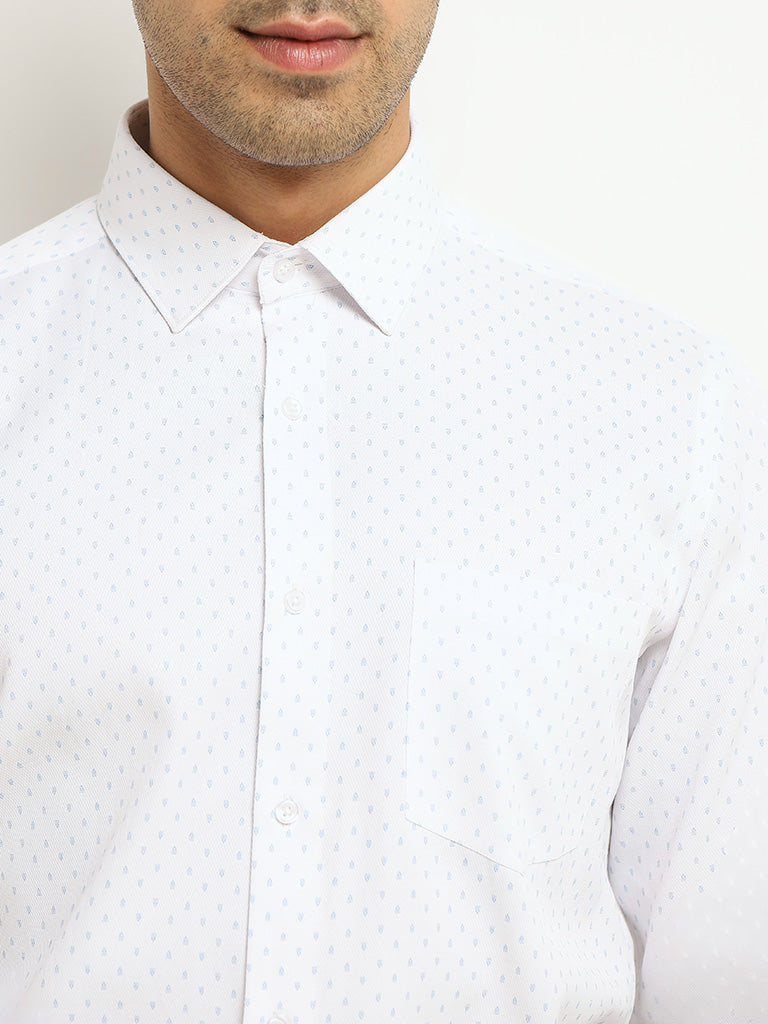 WES Formals White Printed Cotton Slim Fit Shirt