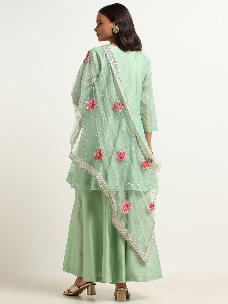 Vark Green Printed Kurti, Palazzos and Dupatta Set