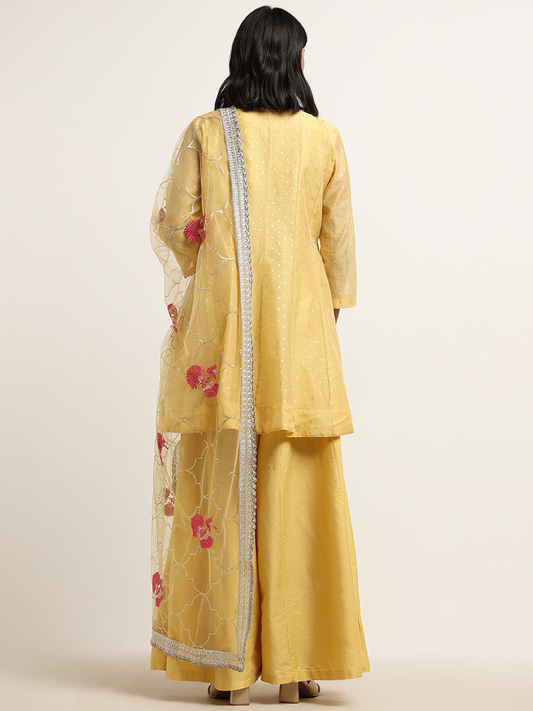 Vark Yellow A-line Kurta, Palazzos and Dupatta Set