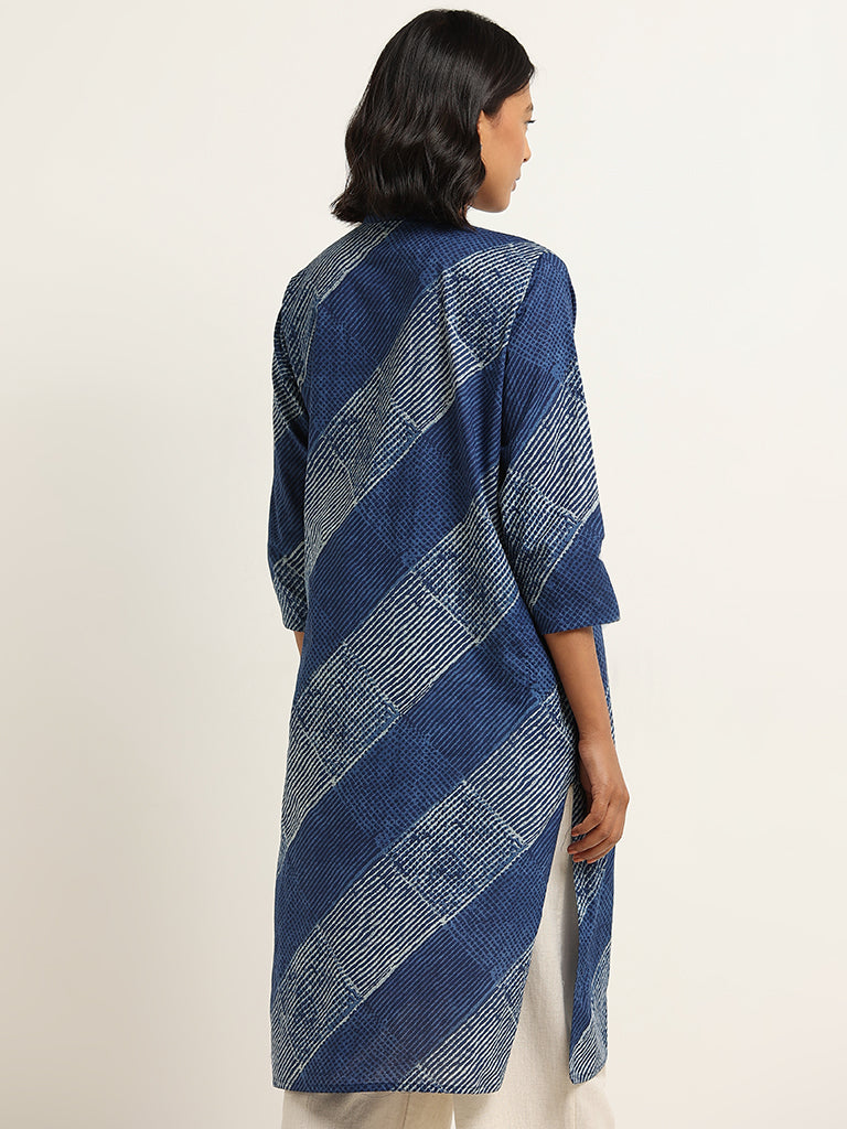 Utsa Indigo Straight Fit Printed Cotton Kurta