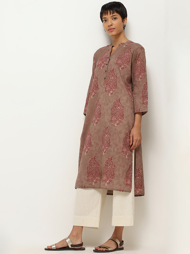 Utsa Brown Dabu Printed Cotton Kurta