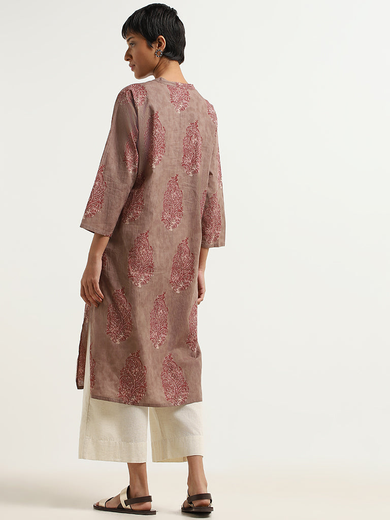 Utsa Brown Dabu Printed Cotton Kurta