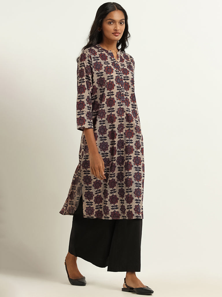 Utsa Taupe Printed Kurta