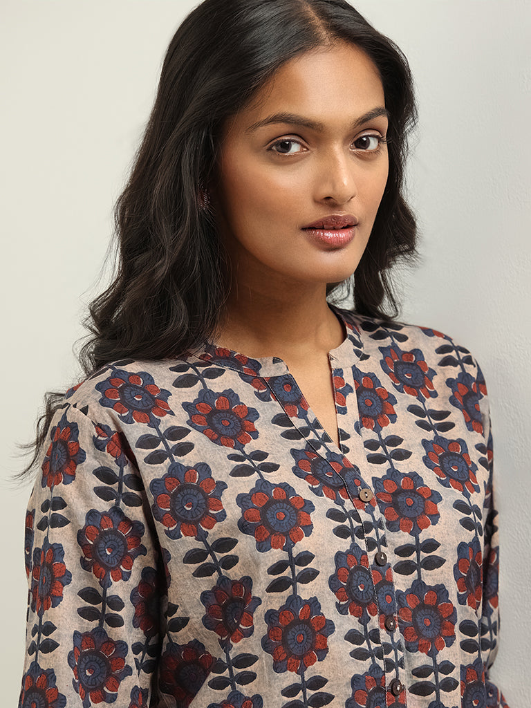 Utsa Taupe Printed Kurta