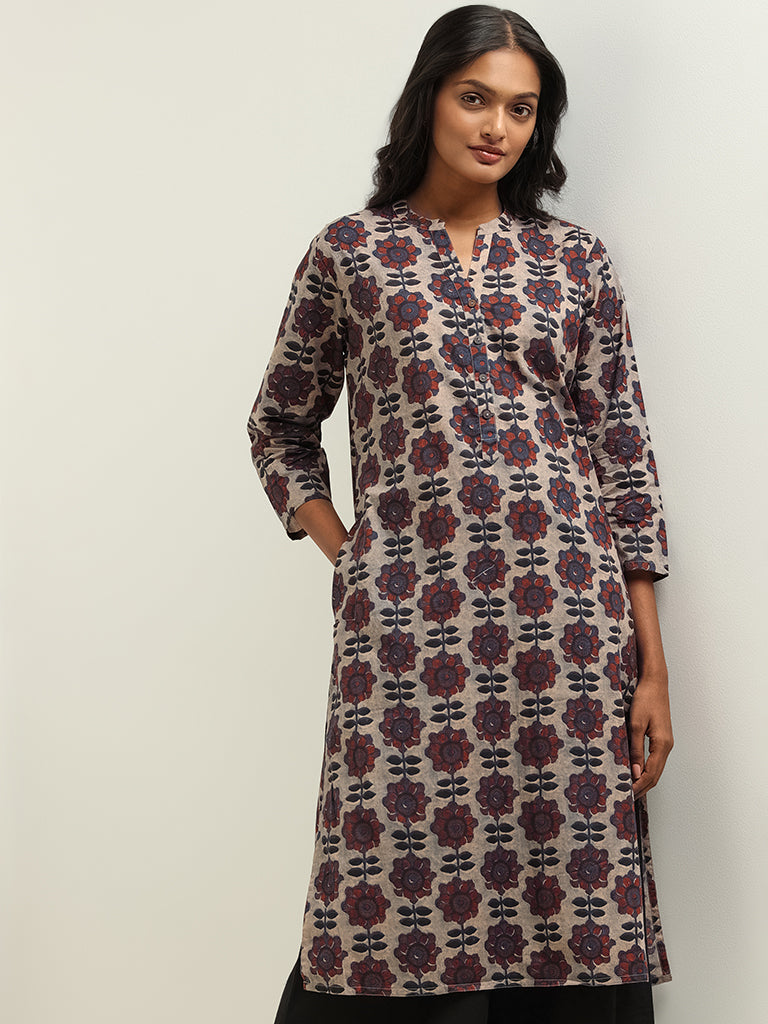 Utsa Taupe Printed Kurta