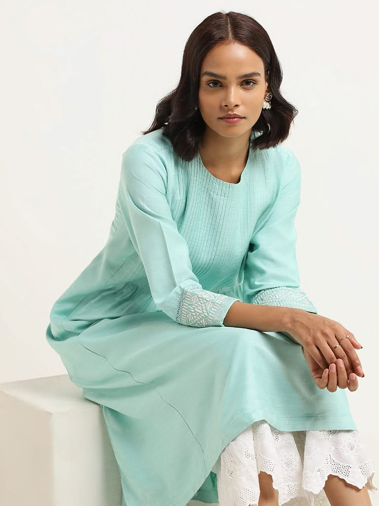 Zuba Blue Embroidered Kurta