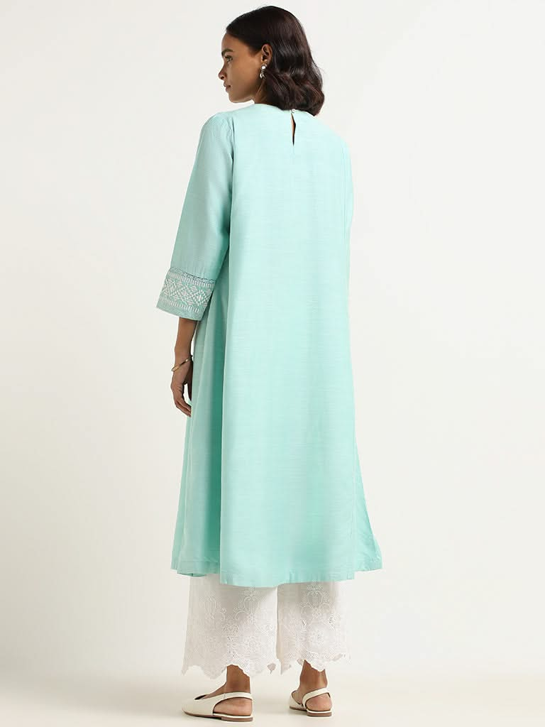 Zuba Blue Embroidered Kurta