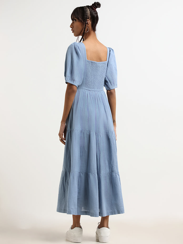 Bombay Paisley Blue Embroidered Cotton Maxi Dress