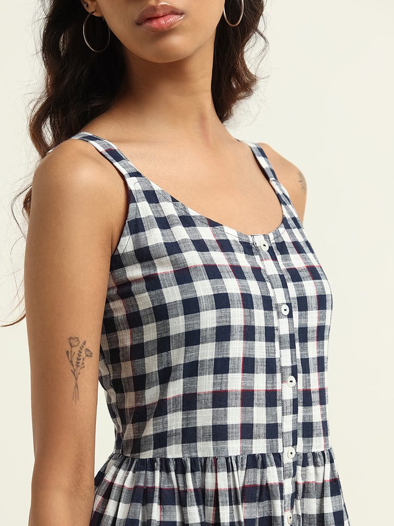 Bombay Paisley Blue Checked Cotton Dress