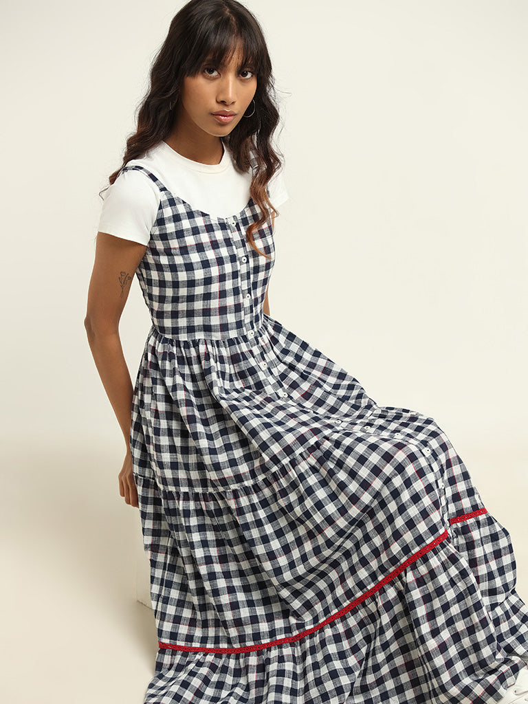 Bombay Paisley Blue Checked Cotton Dress