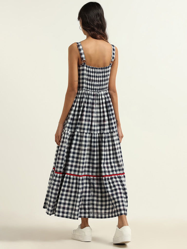 Bombay Paisley Blue Checked Cotton Dress