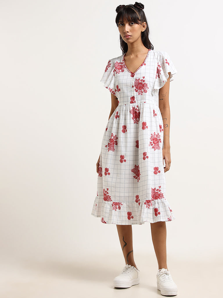 Bombay Paisley White Floral Cotton Dress