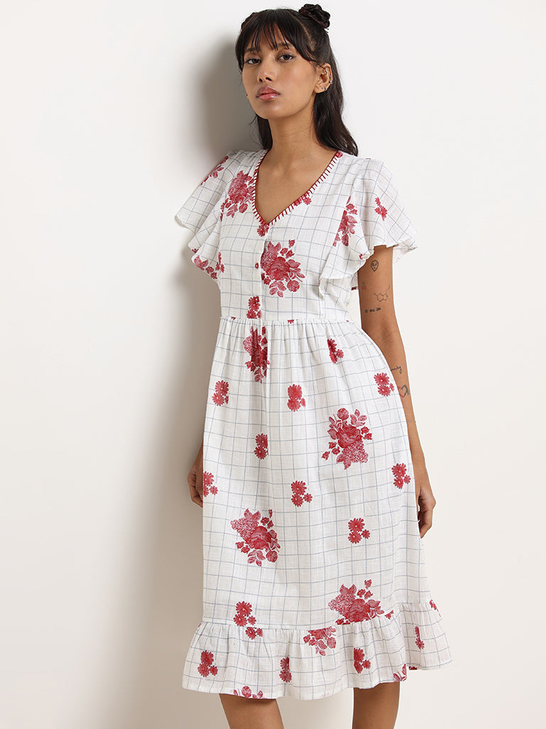 Bombay Paisley White Floral Cotton Dress