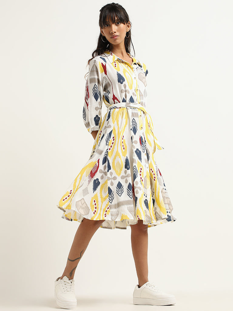 Bombay Paisley White Printed Cotton Dress