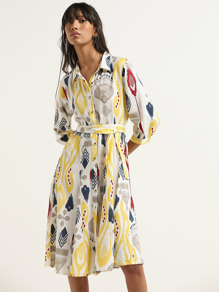 Bombay Paisley White Printed Cotton Dress