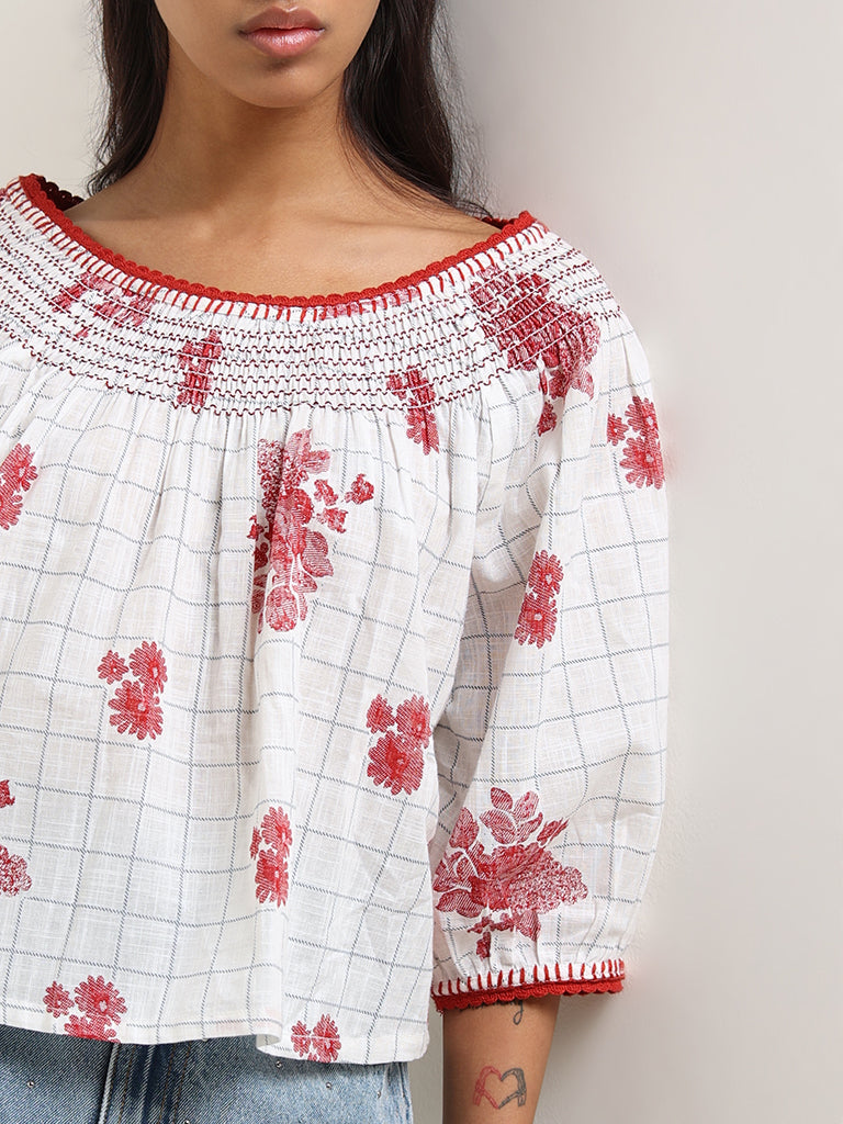 Bombay Paisley White Floral Cotton Top