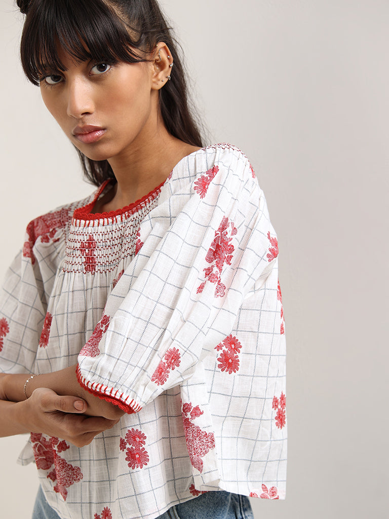 Bombay Paisley White Floral Cotton Top