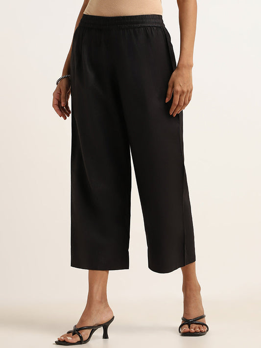 Zuba Black Cropped Wide-Leg Pants