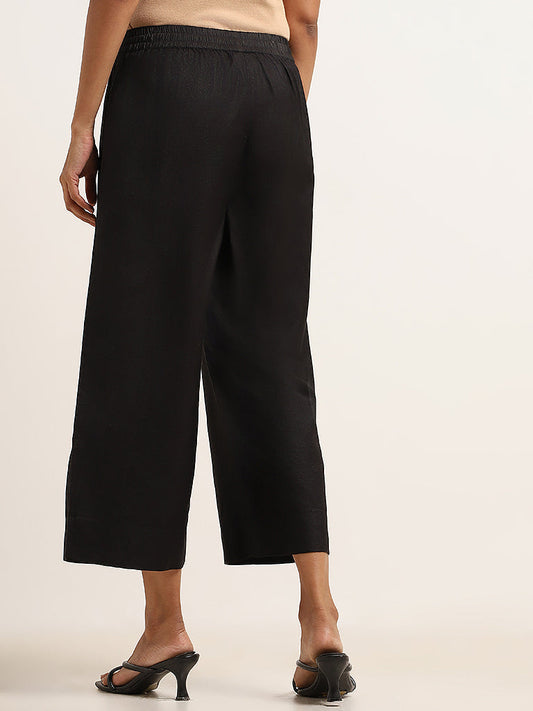 Zuba Black Cropped Wide-Leg Pants