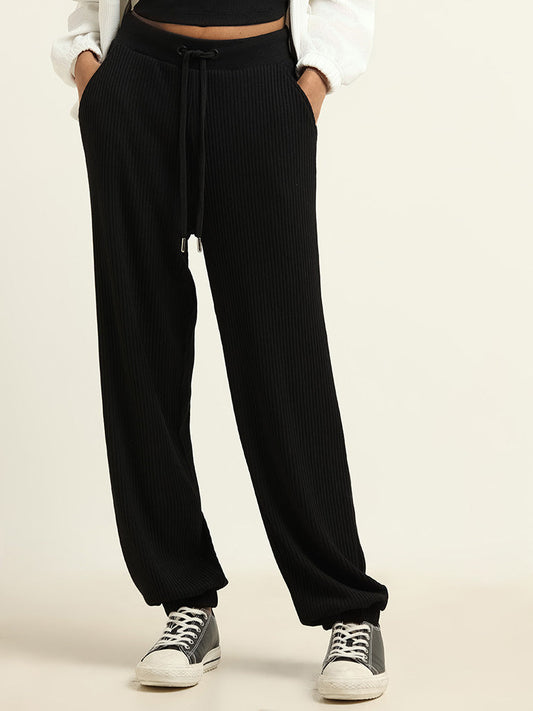 Studiofit Black Cotton Blend Relaxed Fit Track Pants