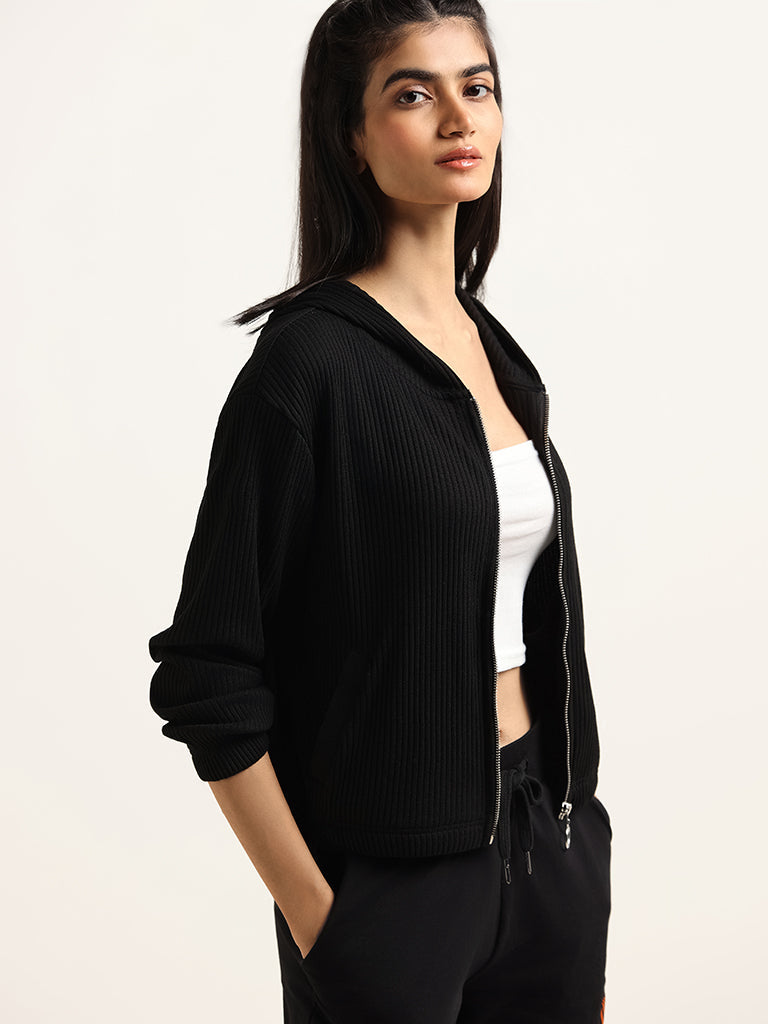 Studiofit Black Zip-Through Cotton Blend Jacket