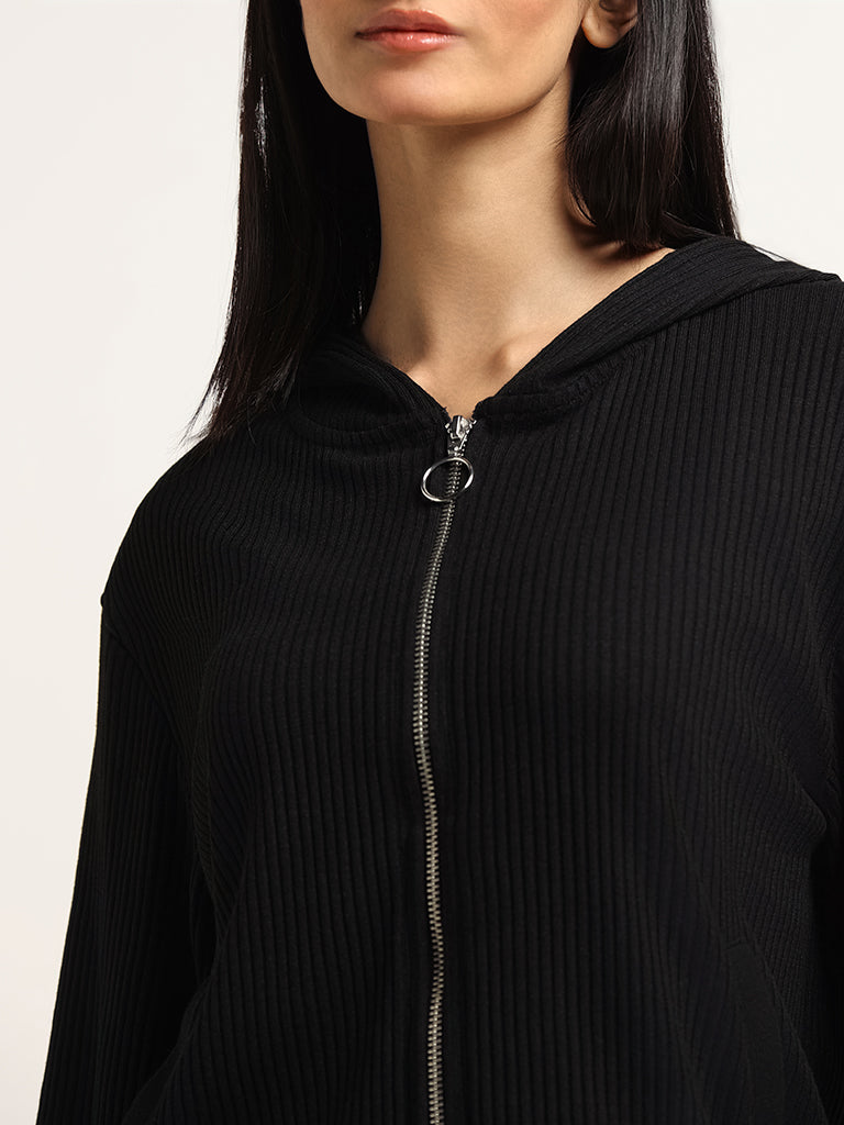 Studiofit Black Zip-Through Cotton Blend Jacket